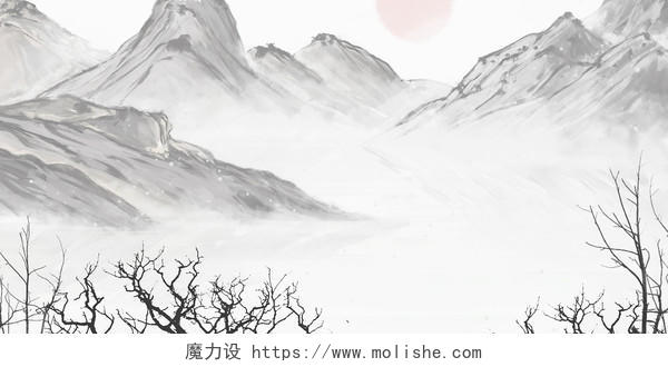 中国风水墨山水插画背景素材